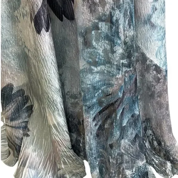 Komarov Satin Crinkle Stretch Floral Lace Maxi Dress Sz MP Whimsy Fairy Coquette - Picture 8 of 13